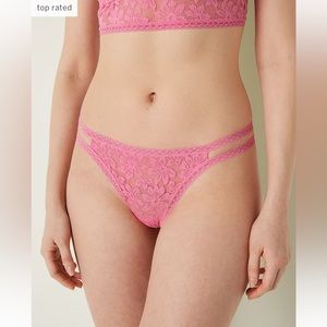 PINK Lace Strappy Thong Panty, M (Dreamy Pink)